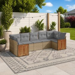 Durable 7 Piece Beige Outdoor Sofa Set with Cushions