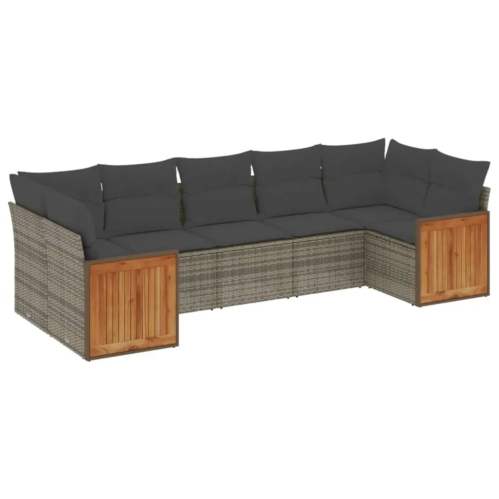 7 Piece Grey Garden Sofa Set with Cushions