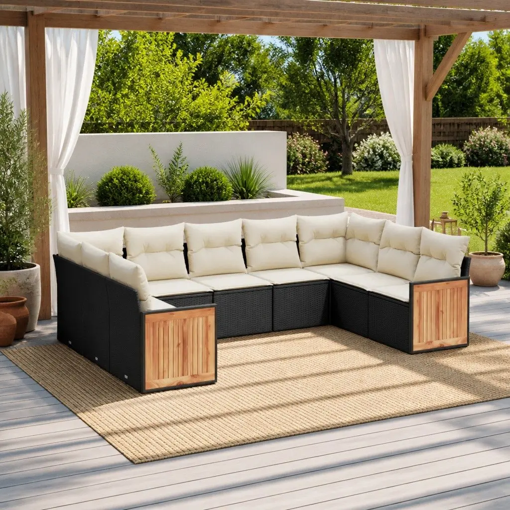 Garden Sofa Set PE Rattan 9 Piece Modular Outdoor Furniture Black