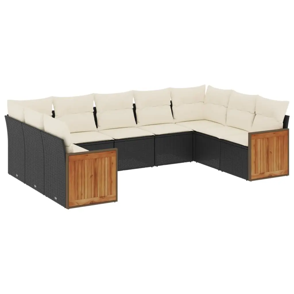 Garden Sofa Set PE Rattan 9 Piece Modular Outdoor Furniture Black