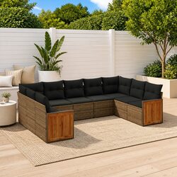 Premium Grey Garden Sofa Set 9 Piece Outdoor Furniture