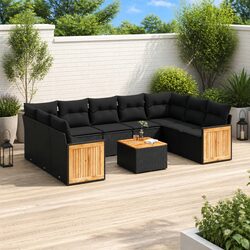 10-Piece Modular Garden Sofa Set in Black Rattan