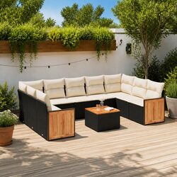 Black Poly Rattan Modular Patio Sofa Set – 10 Pieces