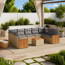 Durable 10 Piece Beige Garden Sofa Set for Outdoors