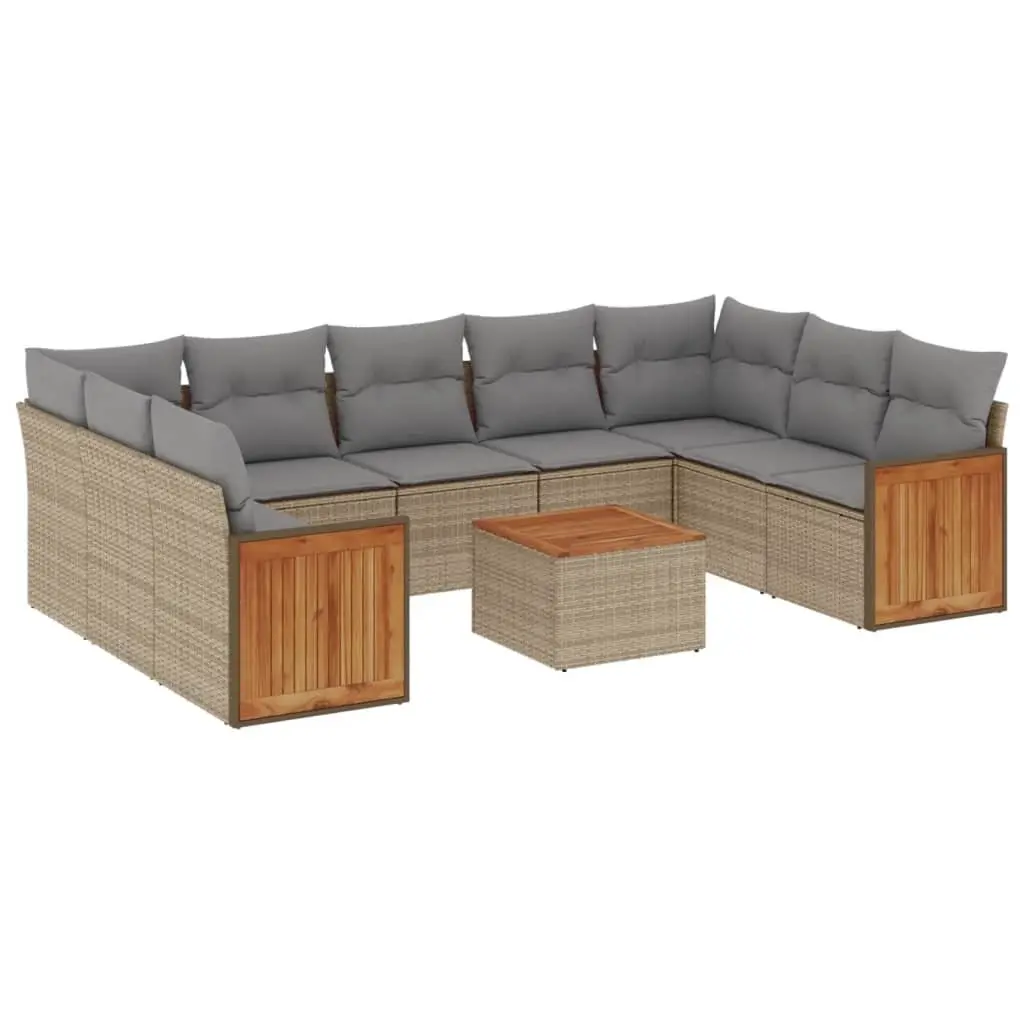 Garden Sofa Set PE Rattan 10 Piece Outdoor Furniture Beige Modular Patio Lounge