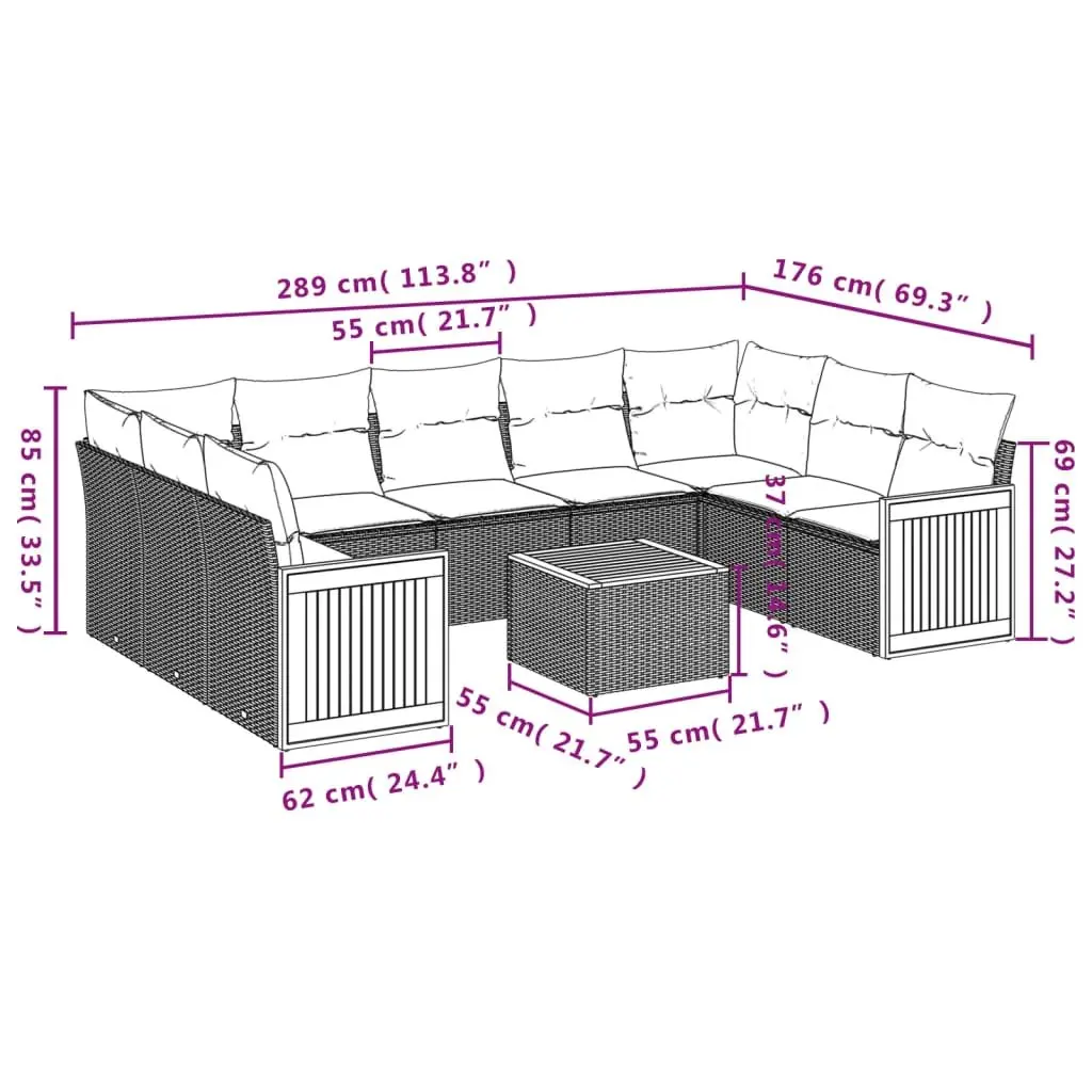 Garden Sofa Set PE Rattan 10 Piece Outdoor Furniture Beige Modular Patio Lounge