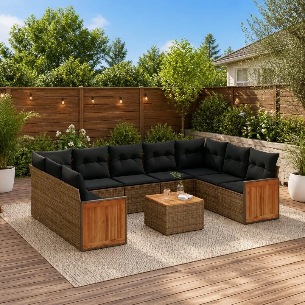 Garden Sofa Set PE Rattan 10 Piece Outdoor Furniture Grey with Cushions and Storage