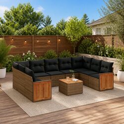 Durable 10-Piece Garden Sofa Set with Cushions in Grey