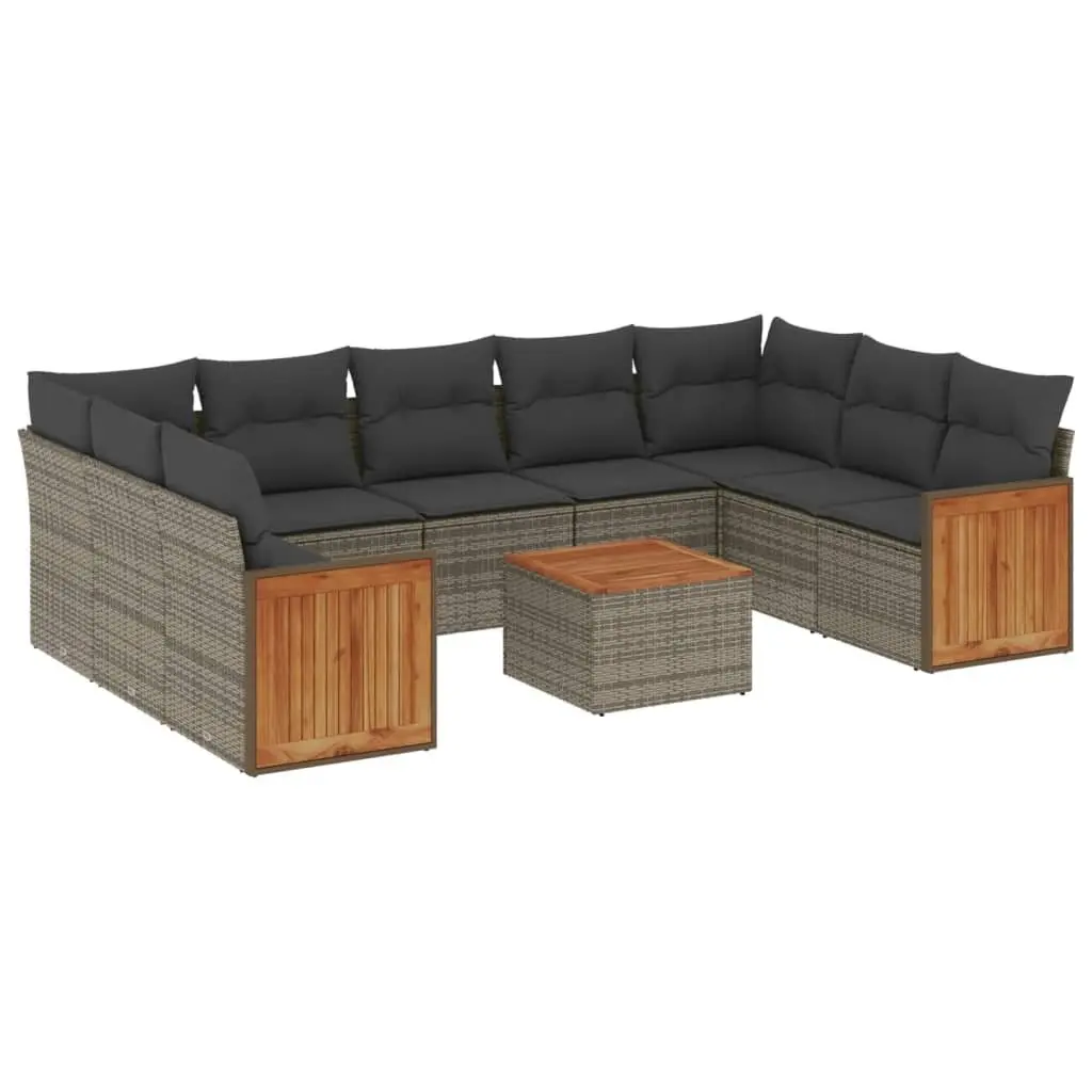 Garden Sofa Set PE Rattan 10 Piece Outdoor Furniture Grey with Cushions and Storage