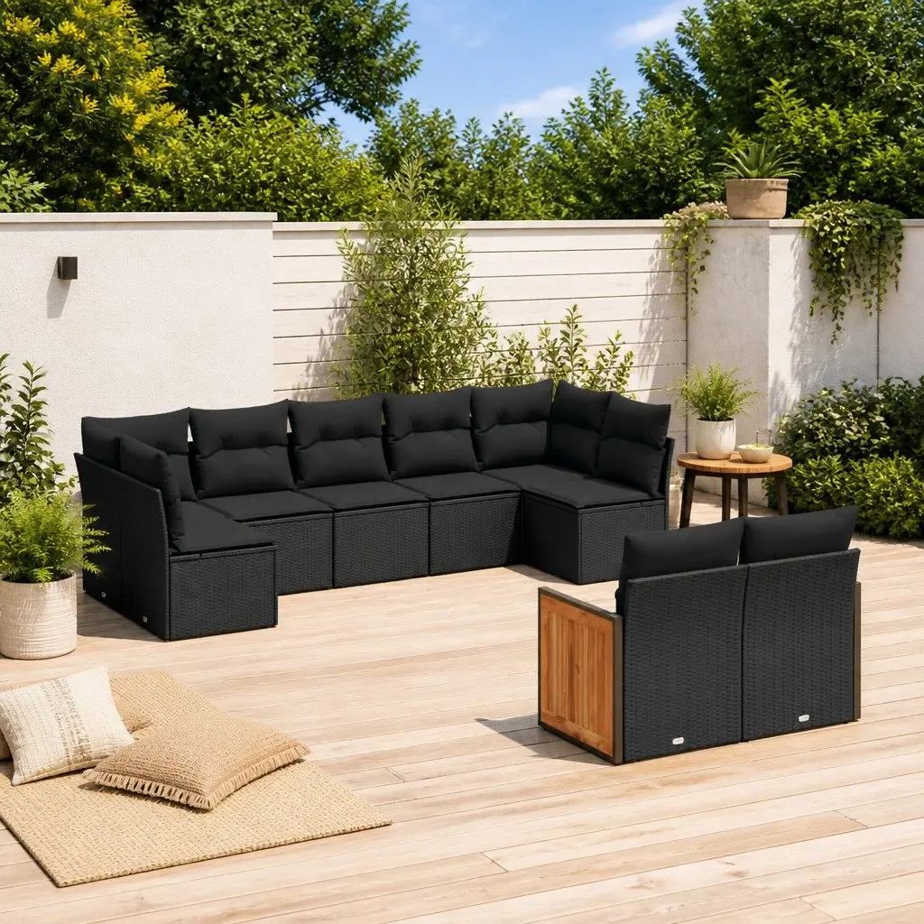 Black Poly Rattan 9-Piece Garden Sofa Set for Outdoors