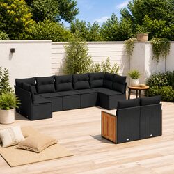 Black Poly Rattan 9-Piece Garden Sofa Set for Outdoors