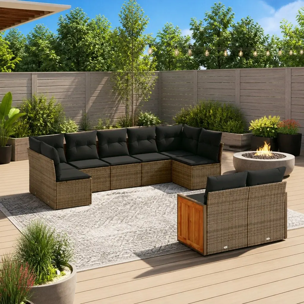 9 Piece Outdoor Garden Sofa Set with Rattan Construction