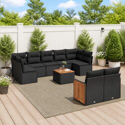 Premium 10-Piece Black Poly Rattan Garden Sofa Set