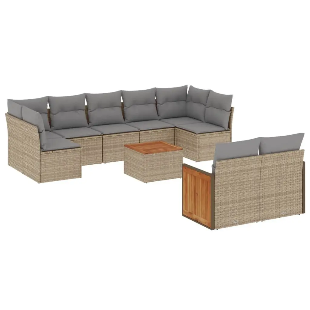 Beige 10 Piece Garden Sofa Set with Cushions & Storage