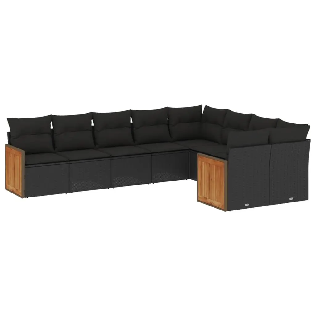9-Piece Black Modular Lounge Set for Outdoors