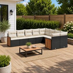 9 Piece Black Garden Sofa Set with Cushions