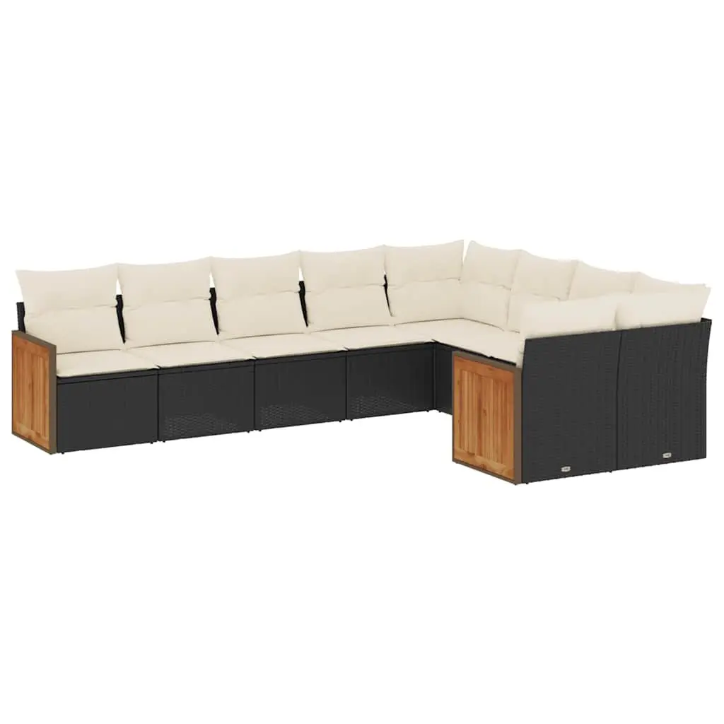 9 Piece Black Garden Sofa Set with Cushions