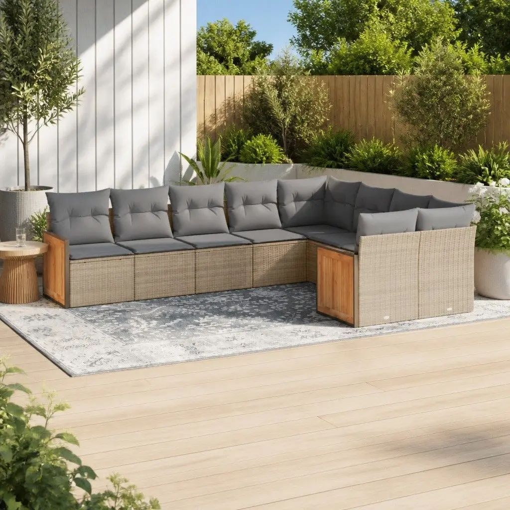 Beige 9 Piece Garden Sofa Set with Durable PE Rattan