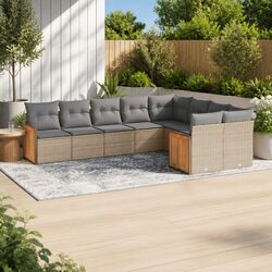 Beige 9 Piece Garden Sofa Set with Durable PE Rattan
