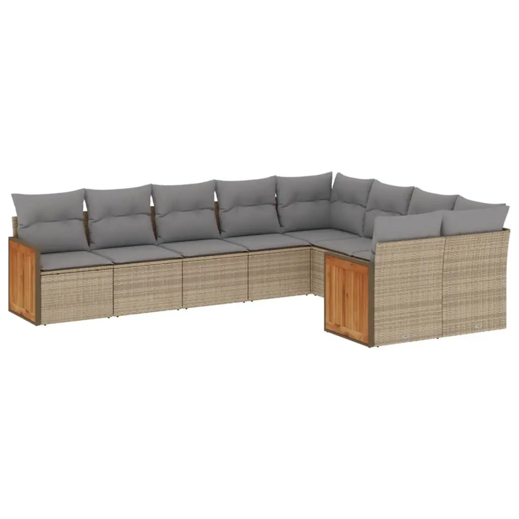 Beige 9 Piece Garden Sofa Set with Durable PE Rattan