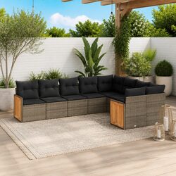Durable 9 Piece Outdoor Sofa Set in Grey Poly Rattan