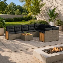 Durable 10 Piece Modular Garden Sofa Set in Grey