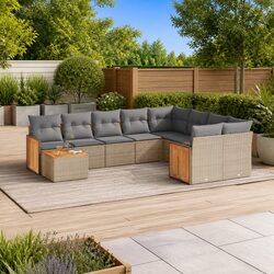 10-Piece Poly Rattan Outdoor Garden Sofa Set in Beige