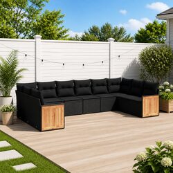 Durable 10 Piece Modular Black Rattan Garden Sofa Set