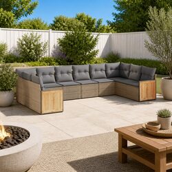 Durable 10-Piece Beige Modular Garden Sofa Set