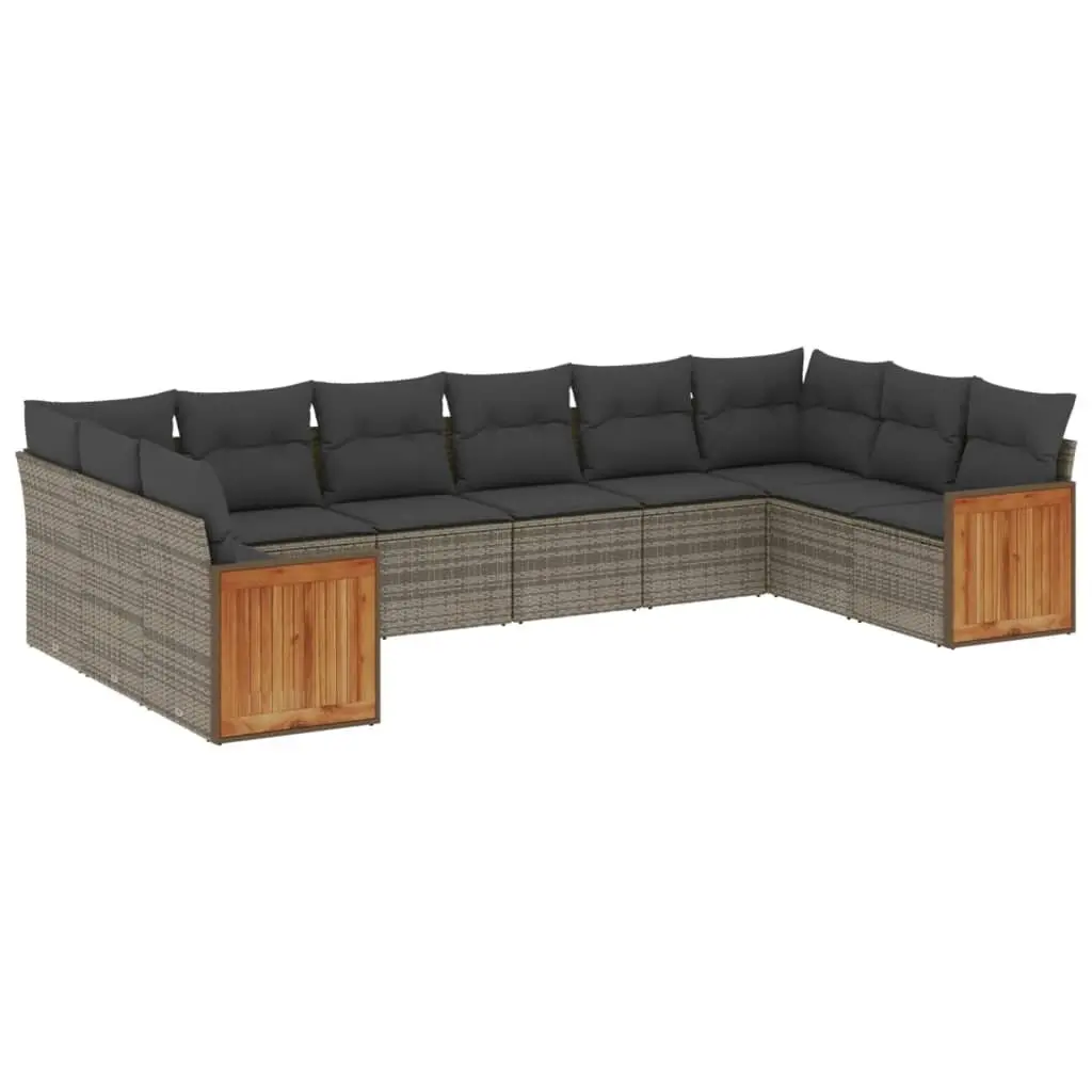 Garden Sofa Set PE Rattan 10 Piece Outdoor Furniture with Cushions Grey
