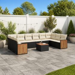 Premium Black Poly Rattan 11 Piece Garden Sofa Set