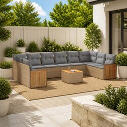 Beige Poly Rattan Garden Sofa Set 11 Piece Outdoor Furniture