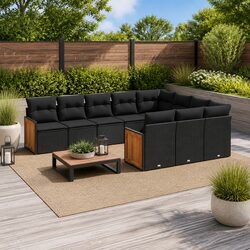 Sturdy 10-Piece Black Modular Garden Sofa Set