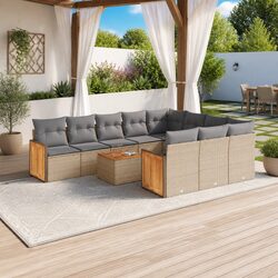 11 Piece Outdoor Garden Sofa Set - Beige Poly Rattan