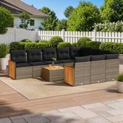 11-Piece Modular Garden Sofa Set - Grey Poly Rattan