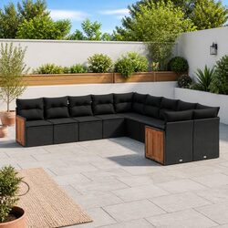 Stylish 10 Piece Black Poly Rattan Garden Sofa Set