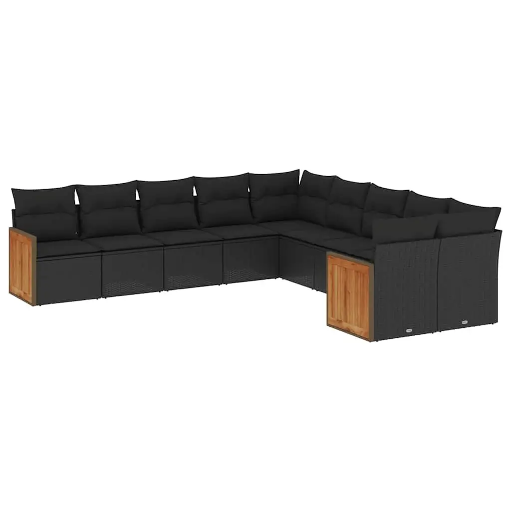 10 Piece Black Poly Rattan Garden Sofa Set