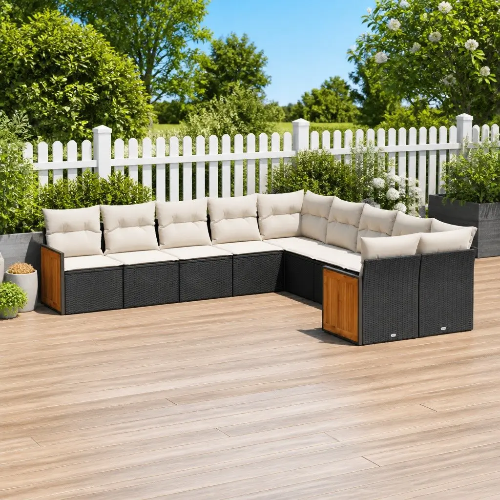Garden Sofa Set PE Rattan 10 Piece Modular Outdoor Furniture Black