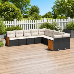 10-Piece Modular Black PE Rattan Garden Sofa Set