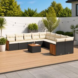 Durable 11-Piece Black Poly Rattan Garden Sofa Set