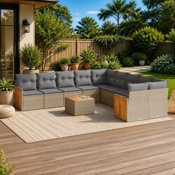Beige Modular Garden Sofa Set 11 Piece Outdoor Furniture