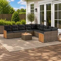 Durable 11-Piece Grey Rattan Garden Sofa Set with Cushions