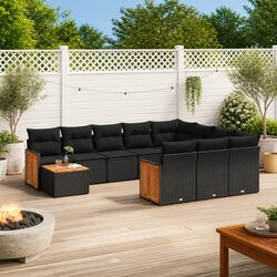 Modular 11-Piece Garden Sofa Set with Acacia Wood Table