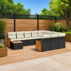 Black 11-Piece Outdoor Garden Sofa Set with Storage