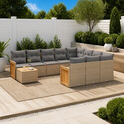 11-Piece Beige Outdoor Garden Sofa Set with Storage