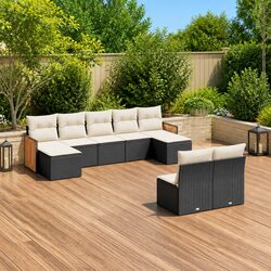 Durable 9 Piece Modular Garden Sofa Set in Black