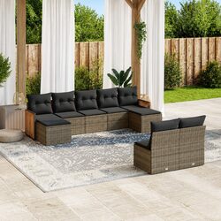 9-Piece Grey Poly Rattan Garden Sofa Set for Outdoors