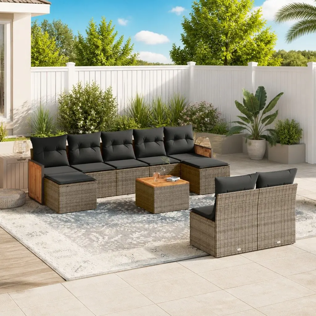 Garden Sofa Set Poly Rattan 10 Piece Outdoor Furniture Grey Patio Seating