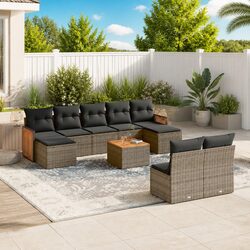 Premium Grey Poly Rattan Garden Sofa Set 10 Pieces