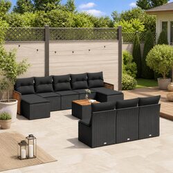 11-Piece Modular Outdoor Sofa Set in Black Rattan